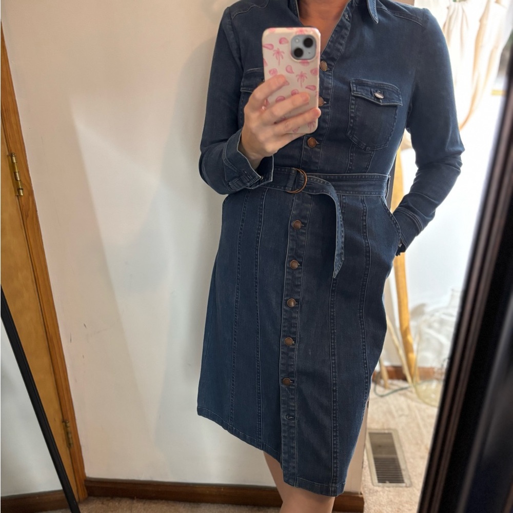Boden Blue Denim Long Sleeve Belted  Dress - Picture 9 of 11